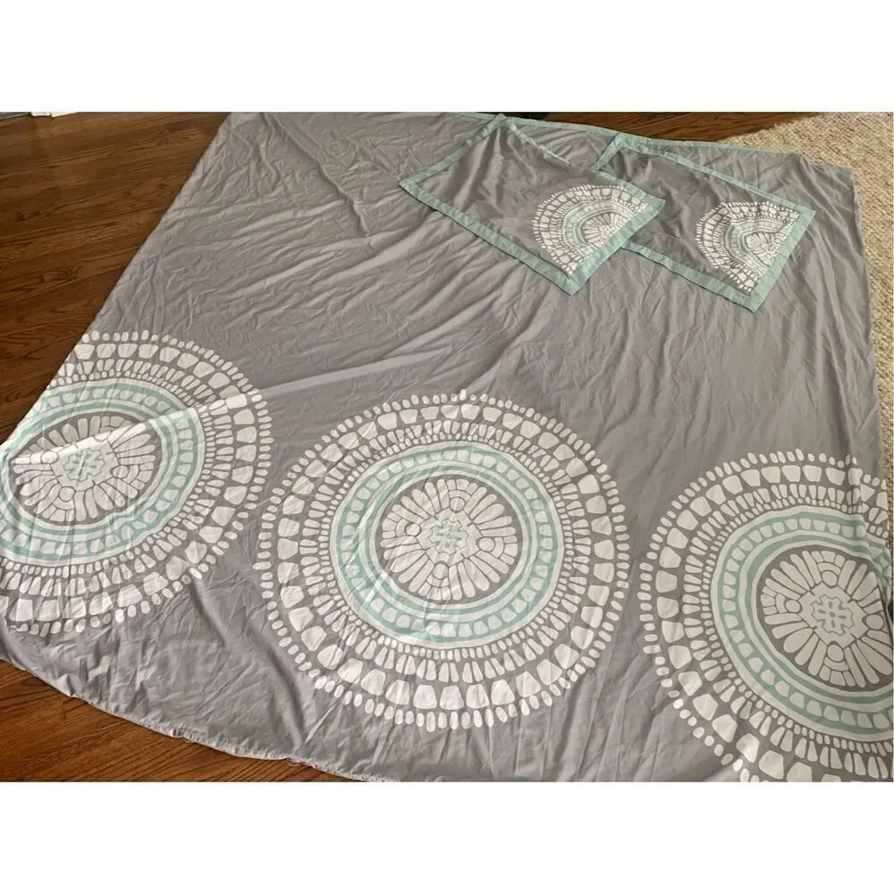 Room Essentials TARGET Boho BLUE GRAY Duvet Cover & 2 Pillowcases SET FULL QUEEN